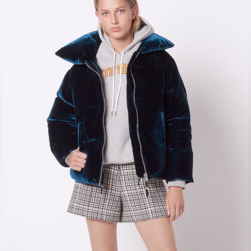 Sam Duck Down Sophia Blue Puffer Jacket Luxurious Velvet New